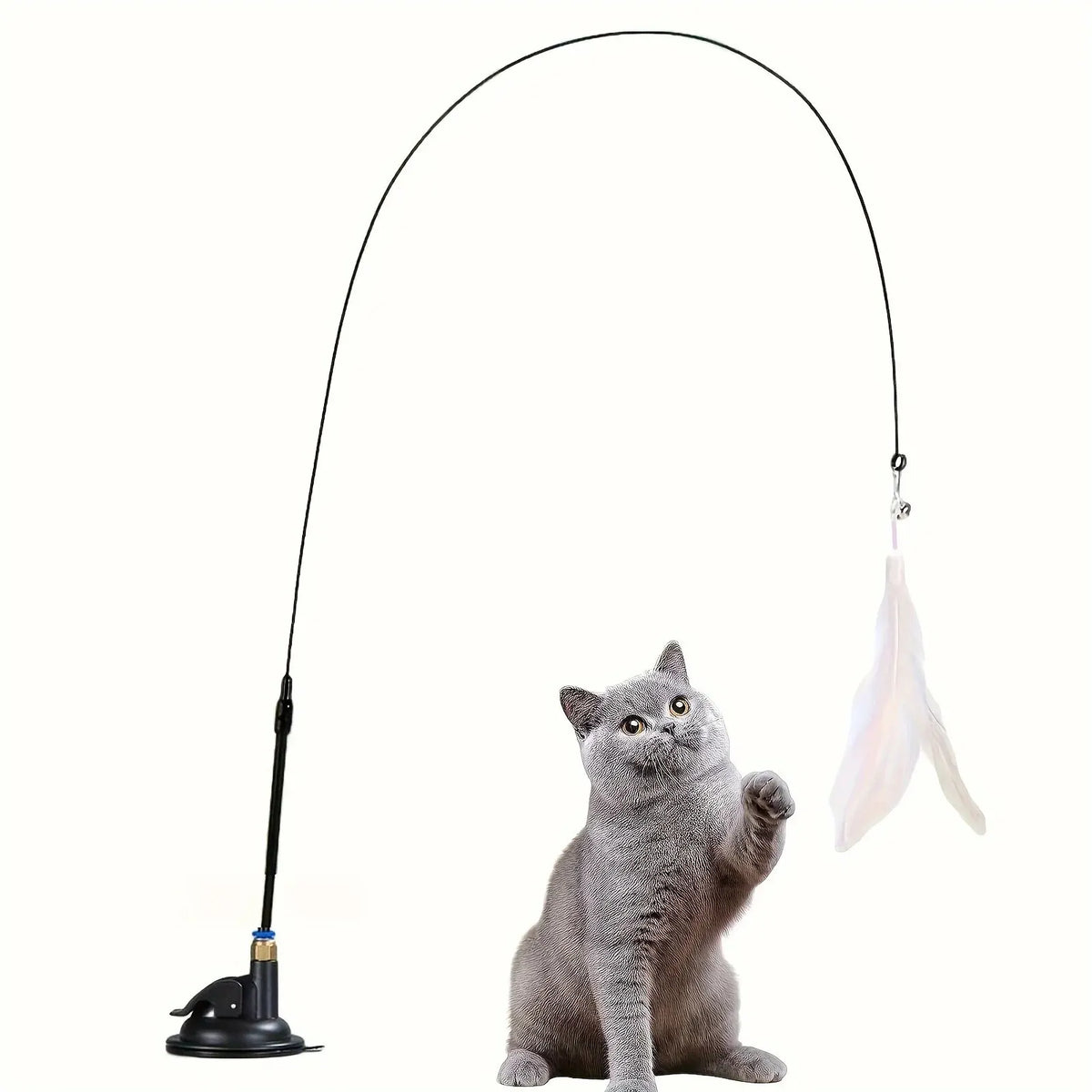 Suction Cup Cat Teaser Wand – Interactive Bell & Feather Toy