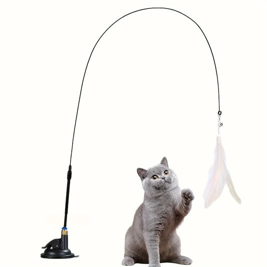 Suction Cup Cat Teaser Wand – Interactive Bell & Feather Toy