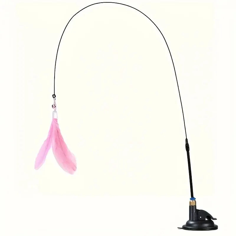Suction Cup Cat Teaser Wand – Interactive Bell & Feather Toy